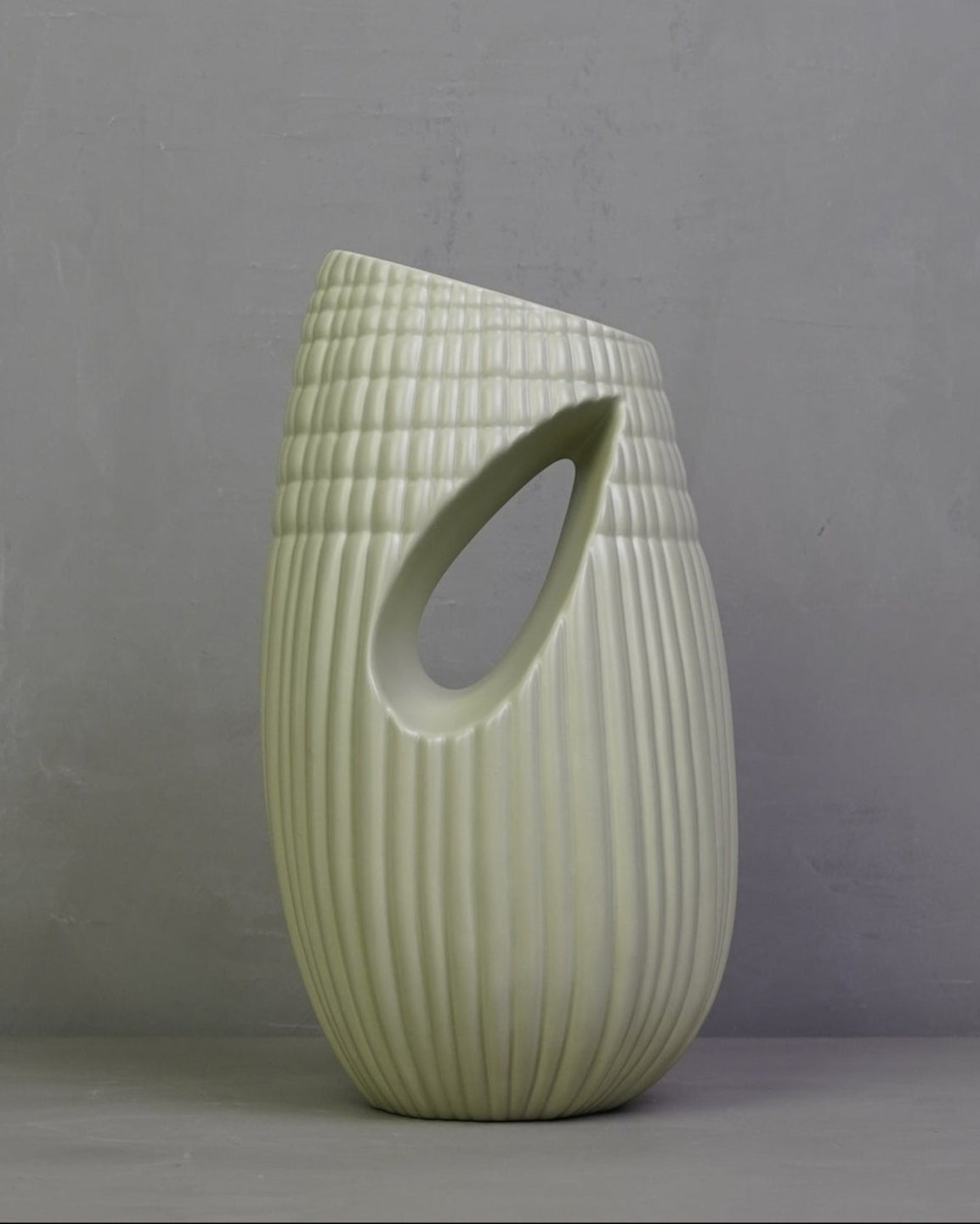 Ceramic Ribbed Matt Vase - Minty