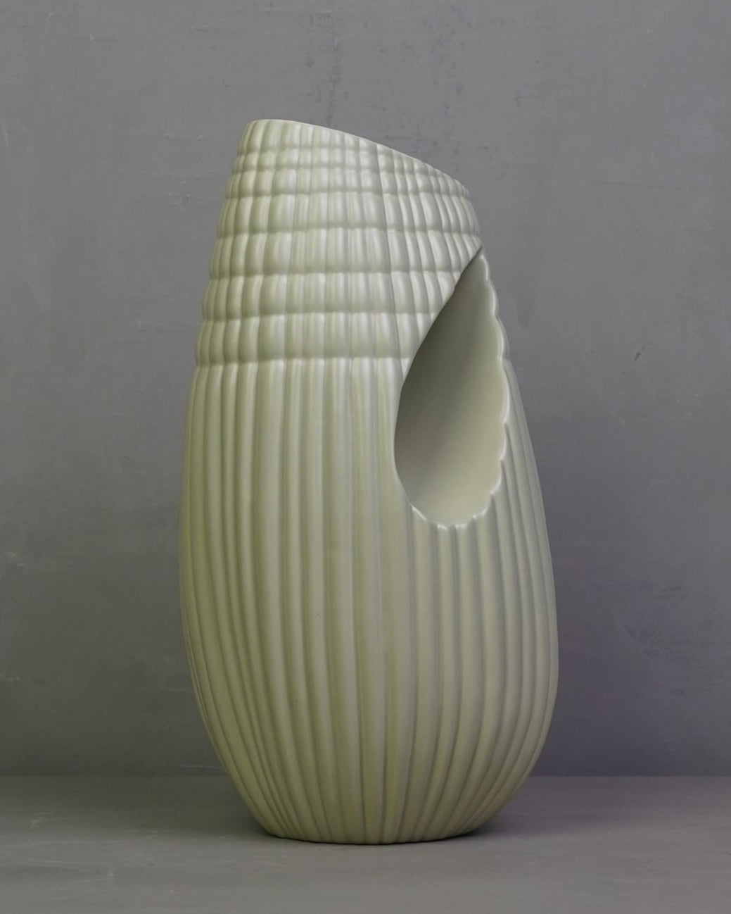 Ceramic Ribbed Matt Vase - Minty